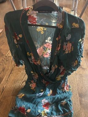 Abercrombie & Fitch Emerald Green Floral Wrap Romper
